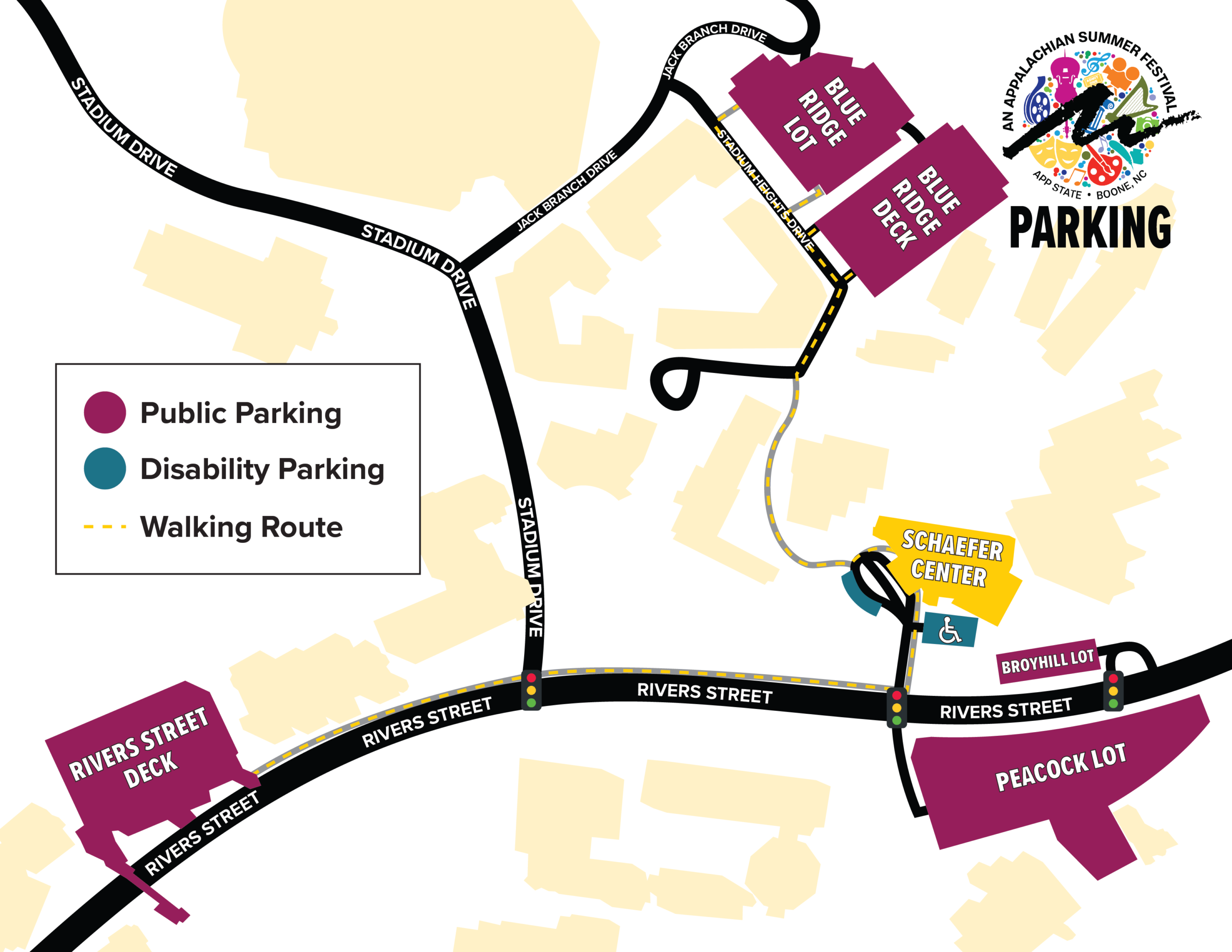 Parking map for film events at Schaefer Center