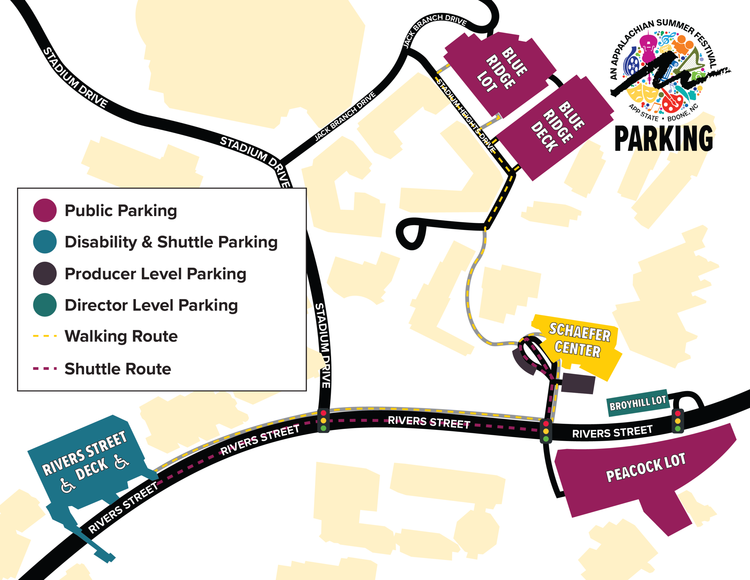 Parking map for Schaefer Center events