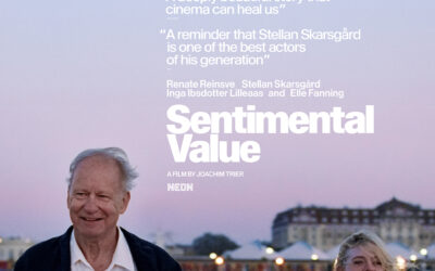 Sentimental Value official movie poster featuring Stellan Skarsgård and Elle Fanning